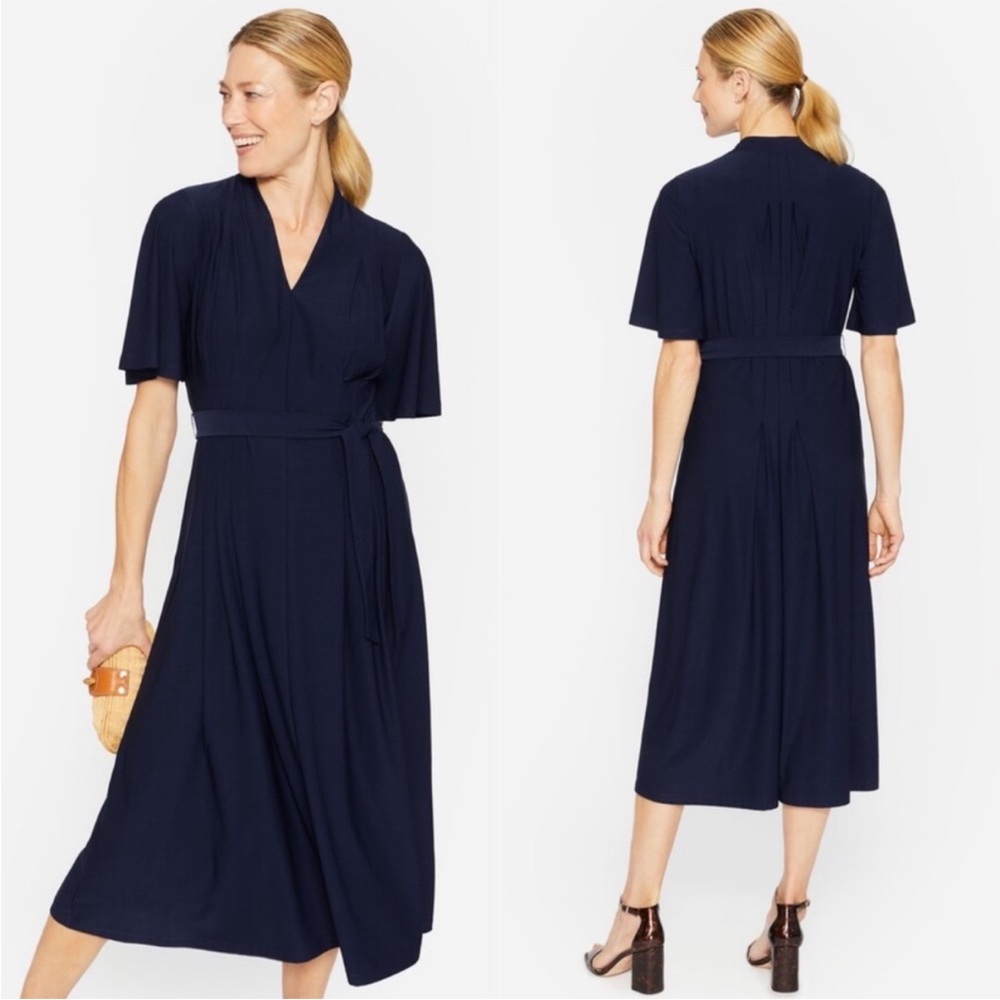 J. McLaughlin Shilow Navy Pleated Midi Dress Size Medium